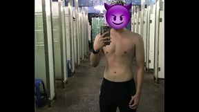 Quickie exposed and cum in Public shower room