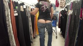 staged public flashing - butt crack shopper