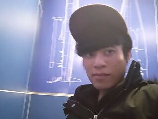 Gay Asian twink jerks off and cums in the mall's men's public restroom&period; Did u ever cum in