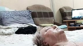 Mom-in-Law Drinks Multiple Loads &mdash;  Face Covered in Cum