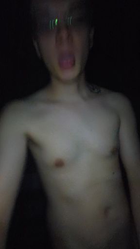 solo stroking outdoors next to the woods