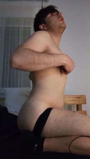 White Horny Bi Man Riding Dildo and Play with His Cock
