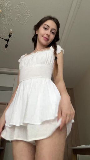 White dress, blonde hair