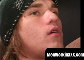 Skinny amateur strokes his big cock before explosive solo cumshot