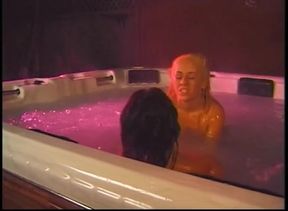 Vintage lesbian pussy licking dildo playing in the Jacuzzi