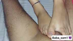 passionate foot job by hot girl in hotel room