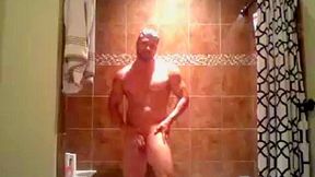 FIT GINGER MUSCLE STUD SHOWERS AND BLOWS A LOAD