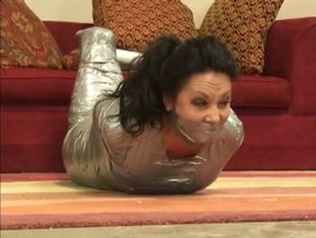 Gina tricked into  a full body duct tape mummification - 47 min with on camera gagging and tape