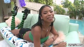 Beautiful busty black babe has her ass fucked and creampied