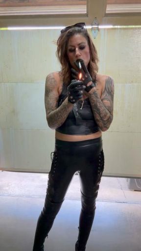 Leather smoking Domme