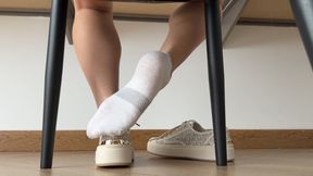 Office Girl Secretly Takes Off Sneakers & Sweaty Socks at Work — Sweaty Barefoot Relief Under the Desk