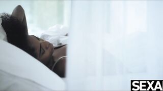 Beautiful black Brazilian babe gets her fix of caffeine and cock