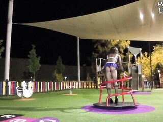 Femboy Exhibitionist Cheerleader plays in the park and ejaculates on a slip Horizontal eighteen-09-2025