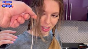 flatmate-girl gets pounded, face-fucked, and cum-coated in pigtails