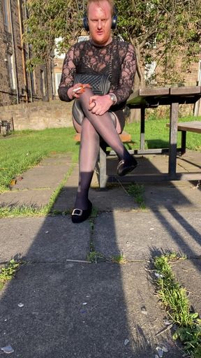 Ava Maxwell Public Park Bench Shoeplay and Feet Show