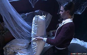 Sorority babe fucks machine in attic