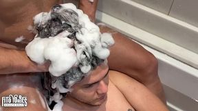 my boyfriend masturbated and came in my hair and then washed it with lots of shampoo - hairjob