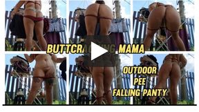 OUTDOOR BUTTCRACK AND PEE WITH FALLINNG PANTY!