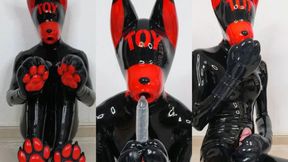 Silicone toy cums with silicone paws and latex catsuit