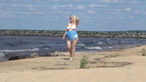 Hot Mom on the Beach in White Swimsuit