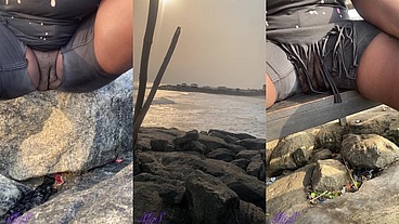 African whore flashes pussy at a beach site (voyeurs art ep2)