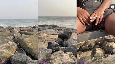 African whore flashes pussy at a beach site (voyeurs art ep2)