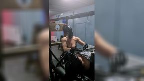 The Slave Suffers with a Breathing Mask During Hard Dilation.