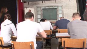 Alluring German MILF teacher rides dick in the classroom