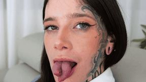 Numa teases and humiliates you with her splitted tongue ( TATTOOS & PIERCING )