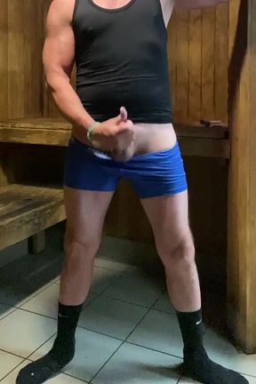 Jockdad87 Is Horny in the Sauna Again