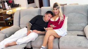 The nanny puts her tits in his face! And he puts his cock inside her pussy