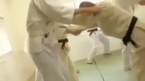 Hairy Japanese Judo Queen Dominates Steamy Threesome Encounter