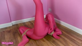 Rope Bondage for Lucy in Shiny Spandex Catsuit