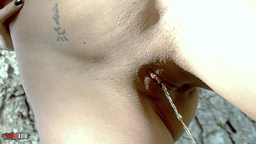 Cuban babe Gabriela Flores pisses in the garden and gets fucked