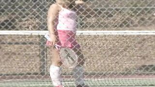 Sporty 18yo blonde women pick up at the tennis court