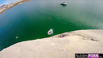 Hot besties fuck on boat and give public orgy show