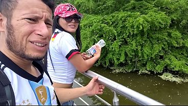 I met her at a lake and then took her to my house to bet on a football match against Germany. She lost and had to pay me with sex.