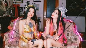 Halloween&#039;s heavenly goddesses decide your fate: heaven or hell. Dominatrix Nika and DarkSpaceSolar. Worship the goddess