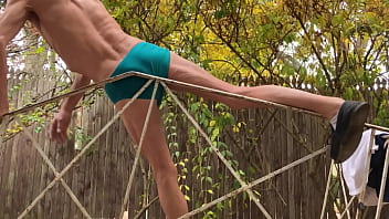 Strip and Stretch down to Briefs on rail clips from Full Video