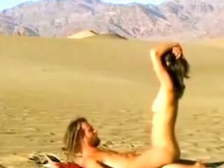 Slutty friend riding hard pecker in a cowgirl position in a desert