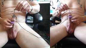 Electro e-stim urethral sounding compilation with slow motion cumshot replay