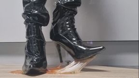 Thigh-high boots stuck in glue!