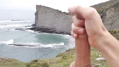 Big Beautiful Big Fat Cock Gets Handjob in Public with Gorgeous Sea Views