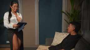 Big-breasted real estate agent convinces her client to buy her property - Includes free sex