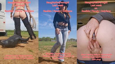 Cowgirl Fucks Roping Steer Horn in asshole, Strips down nude on, uses Huge New Toy to stretch ass!