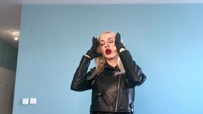 Leather goddess gives you jerk off instructions