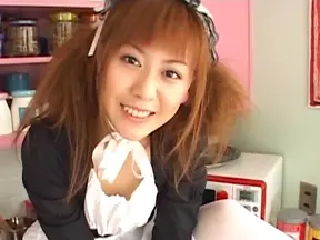 Japanese maid Hina Aizawa plays with her pussy during her free time