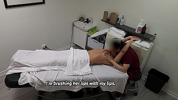 Rita, white MILF came with her husband for a couple's massage, but ended up getting my cock inside of her during her massage.
