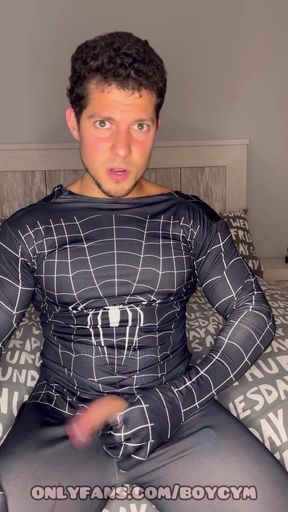 Spiderman Gay Plays with His Flexible Cock
