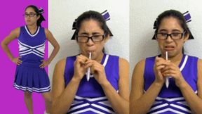 Cheerleader eRica loses her head cheerleading position & drinks the football teams cum to prove her dedication to the team!!